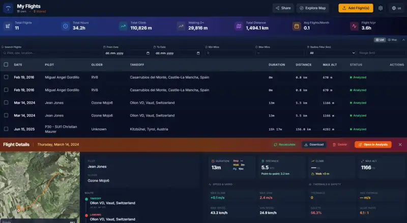 Personal flight collection and sharing interface