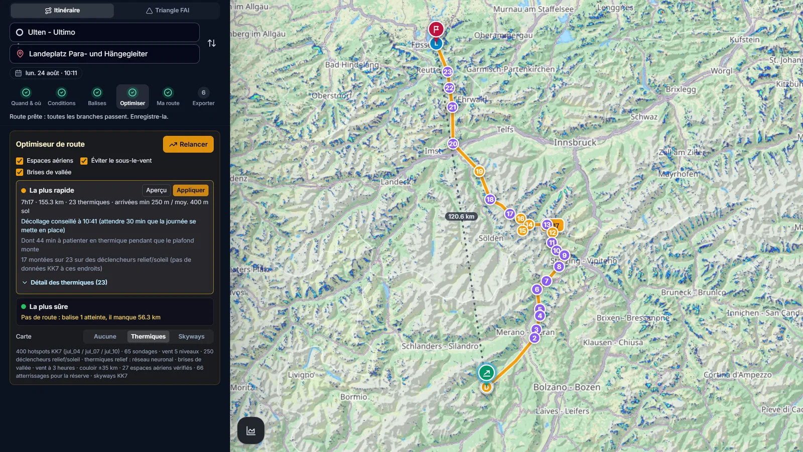 Hike & fly route mixing flights, walks and relaunches over several days