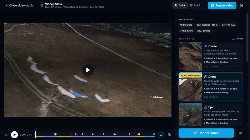 Elige un estilo de cámara (Chase, Drone o Epic) y un formato para Reels, YouTube o publicaciones
